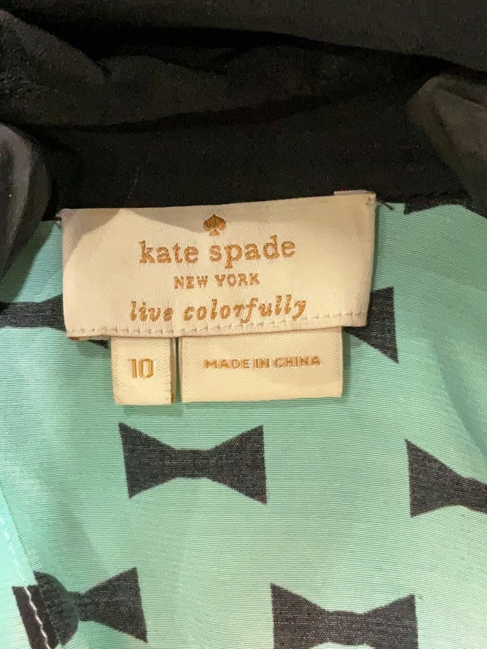 Kate Spade Mint Green Bow Print Collared Silk Blend Blouse Women’s Size 10 - Picture 7 of 7